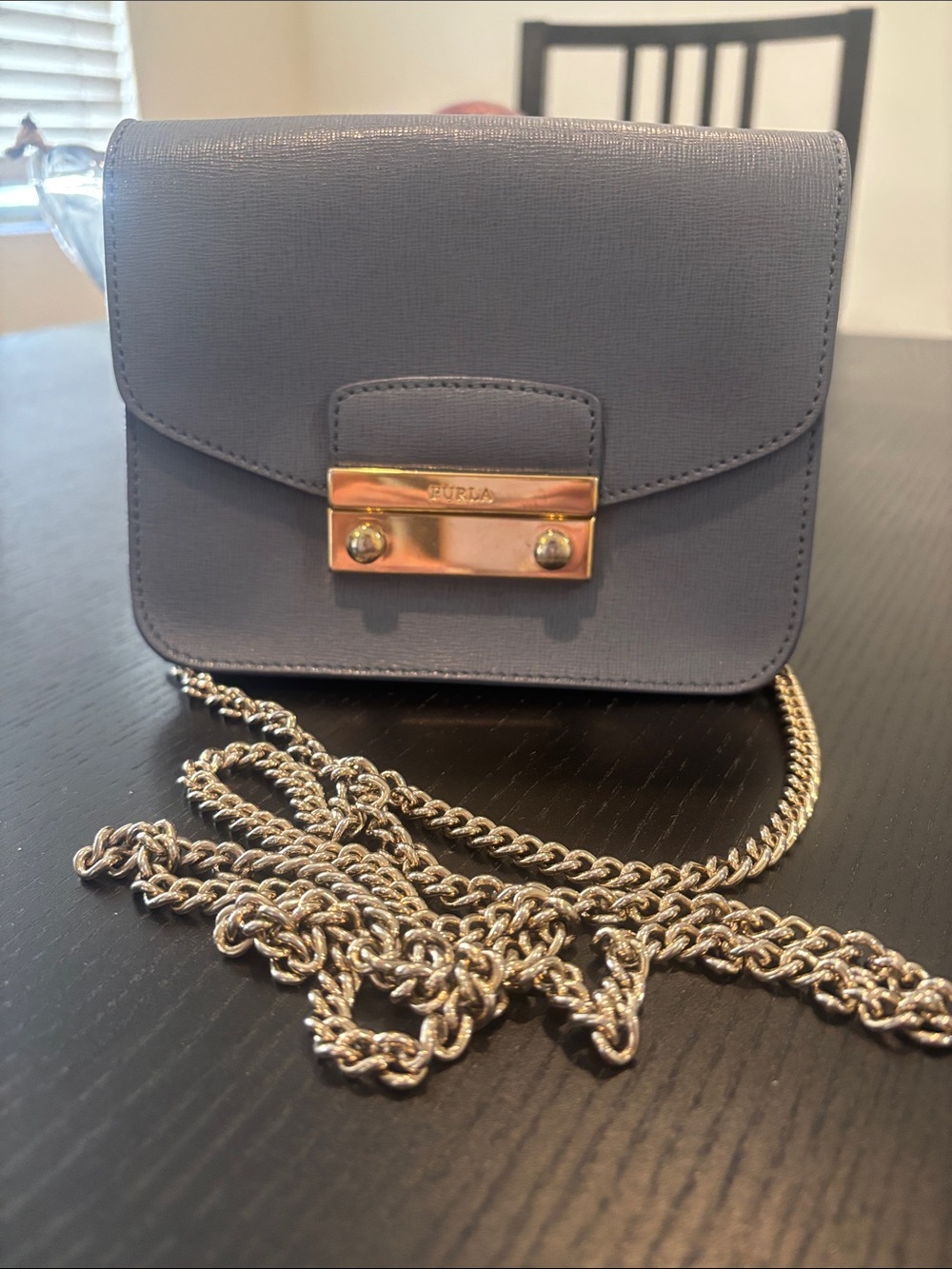 Furla Saffiano Leather Crossbody in Light Gray with Gold Plate - Picture 3 of 14